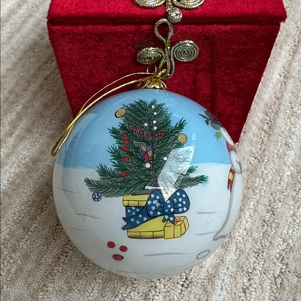Li Bien Eglomise Ornament 1999 Children Snowman Sled Inside Hand Painted - Picture 8 of 16